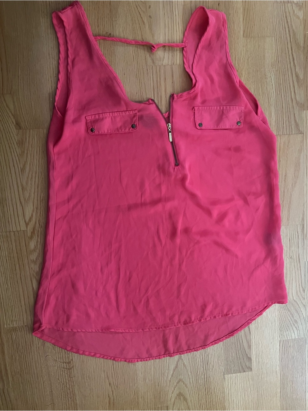 Women's Pink Sleeveless Zip-Front Blouse
